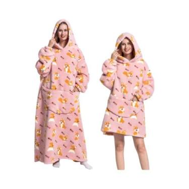 Imagem de Cobertor De Flanela Oversized Com Mangas, Moletom Com Capuz Para Inver