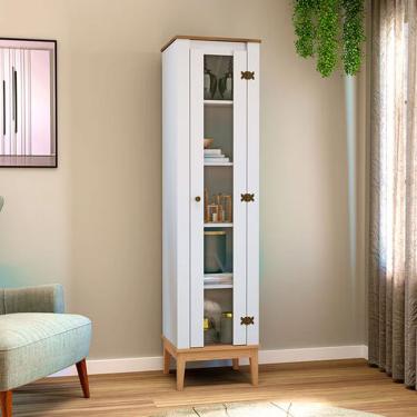 Imagem de Cristaleira Movelbento Colonial, 1 Porta, MDP e MDF MB1017 - Mel/Branco