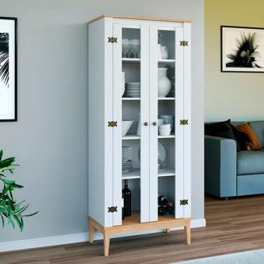 Imagem de Cristaleira Movelbento Colonial, 2 Portas, MDP e MDF - MB1019 - Mel/Branco