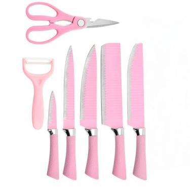 Imagem de Conjunto Cozinha 6 Peças Facas com Tesoura Inox Alta Precisão e Cabo S