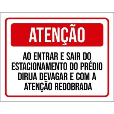 Imagem de Kit 5 Placa Acm Entrar Sair Estacionamento Devagar 18X23 - Sinalizo