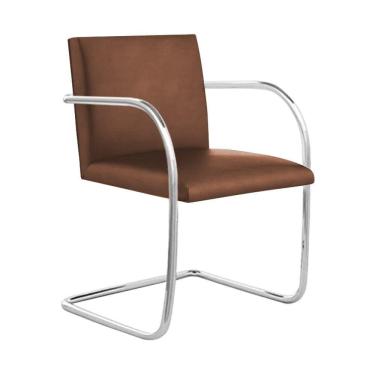 Imagem de Cadeira Brno Para Escritório Couro Sintético Marrom Tubular Cromada