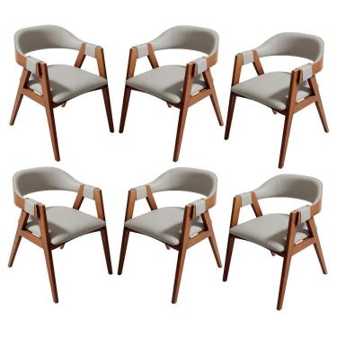 Imagem de Kit 6 Cadeiras de Jantar em Madeira Lina Estofada Couríssimo Palha CCS