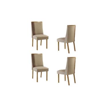 Imagem de Cadeira De Cozinha Tilia Kit 4 Un Naturalle/suede Creme/corano Capuccino - Rufato