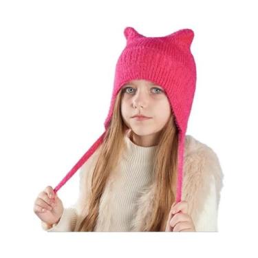 Imagem de Gorro De Inverno Infantil Tricotado Com Orelhas De Gato, Quente E Conf