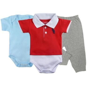 Imagem de Kit Roupa De Menino 3 Peças Com Body Polo E Mijão Barato - Koala Baby,