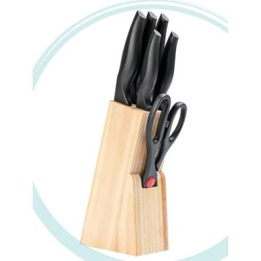 Imagem de Conjunto de Facas com Cepo Brinox Cross7 Peças Preto