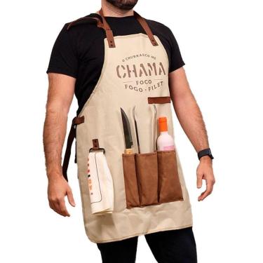 Imagem de Kit Churrasco Avental Foco Fogo Filet com Avental, Pegador, Faca e Pano Off White Imaginarium