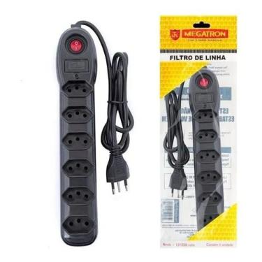 Imagem de Filtro de linha 6 tomadas bivolt preto megatron