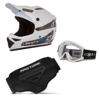 Imagem de Kit Proteção Trilha Capacete + Óculos + Cinta Pro Tork 3 Itens, BRANCO