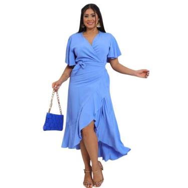 Imagem de Vestido envelope longo viscolinho liso manga curto - SP STORE, Azul be