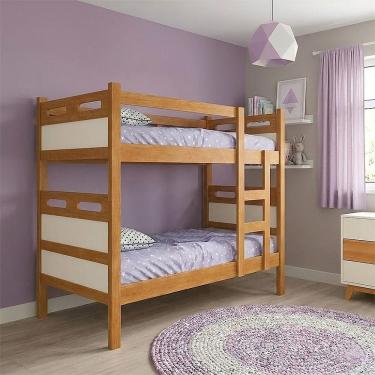 Imagem de Cama Beliche Jaspe com Guarda Corpo e Escada para Quarto Infantil com Colchões D23 - Nature/off