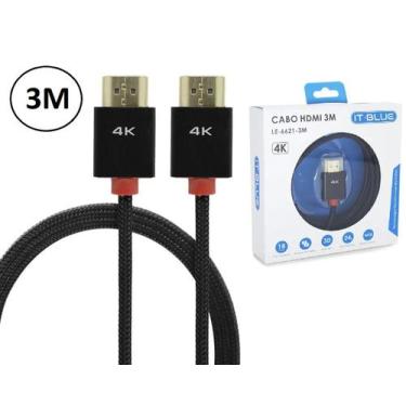 Imagem de Cabo Hdmi 3 Metros Blindado Ultra Hd 4k 3d Banhado À Ouro - lELONG