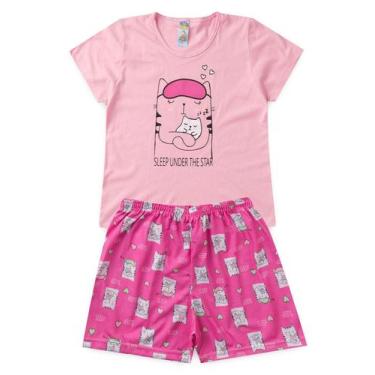 Imagem de Pijama Infantil Feminino Verão Sleep Cat - Hey Kids - Rosa, Rosa, 2