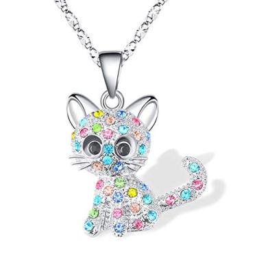 Imagem de Lanqueen Colar com pingente de gatinho, joias para mulheres, meninas, amantes de gatos, presentes para filhas amadas, Pendant: 1.05" x 1.15", Chain: 20.3 inches, Aço inoxidável