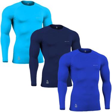 Imagem de Kit C/ 3 Camisas de Compressão Térmica Stigli Pro Proteção Solar FPU50+ Manga Longa Poliamida