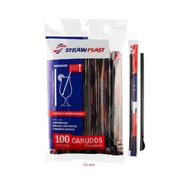 Imagem de Canudo Colher Mexedor Preto Straw Para Drinks - 100 Unidades