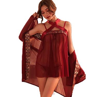 Imagem de Temptshow Asian Chinese Geisha Cosplay Women's Chinese Style Cheongsam Lingerie Japanese Anime Costume (Red3)