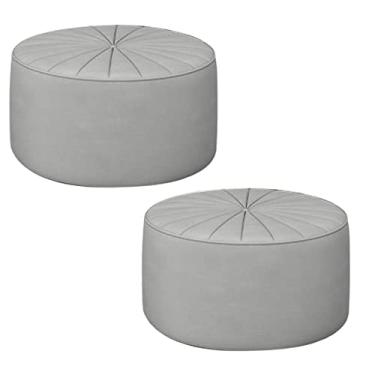Imagem de Kit 2 Puffs Decorativos Sala De Estar Round Veludo Cinza Claro G45 - Gran Belo