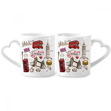 Imagem de Coração Torre Bus Car UK Hambúrguer Marco Casal Caneca Porcelana Conjunto de Cerâmica Amante Copo Punho Coração