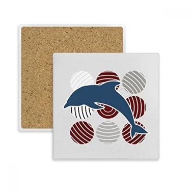Imagem de Porta-copos com desenho de círculo de golfinho ilustrado quadrado, suporte de subplaca para caneca com pedra isolante