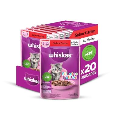 Imagem de Pack Ração Úmida Whiskas para Gatos Filhotes, Sachê Carne ao Molho, 85g - 20 unidades