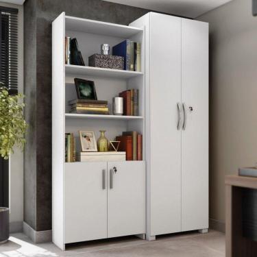 Imagem de Kit Armários para Escritório Semi Aberto 2 Portas e Armário Alto com Chave Branco
