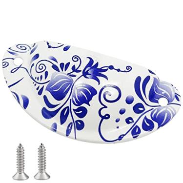 Imagem de ERDANER 4 peças puxadores de gaveta meia lua, puxador de ferragens 81 mm/3,2 polegadas para porta de guarda-roupa, remédio, alça de puxar (azul e branco, orifício central de 64 mm/2,5 polegadas)