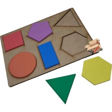 Imagem de Brinquedo Educativo Pedagógico Em Madeira Encaixe De Figuras Geométricas (06 Peças 26 x 20 Cm)