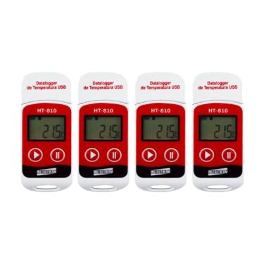 Imagem de Kit 4 Datalogger Digital Escala -30 A 70°C 32000 Dados Termômetro °C °F Usb Software Ht...