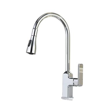 Imagem de Torneira da cozinha arma cinza pull out deck montado 360 rotação misturador de bronze água quente e fria pia lavagem navio 3 modo pulverizador torneira, cromo