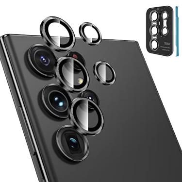 Imagem de [3 + 2 peças] Tensea para Samsung Galaxy S23 Ultra 5G Protetor de lente de câmera de vidro temperado 9H anel individual de metal [bandeja de instalação][ferramenta de remoção][compatível com capas] - Phantom Black