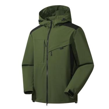 Imagem de Jaqueta masculina leve corta-vento Rip Stop capa de chuva casaco com capuz e cores contrastantes, Verde militar, G