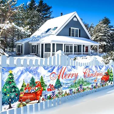 Imagem de Decorações de caminhão vermelho de Natal Sinal de cerca de jardim ao ar livre, Feliz Natal carro vermelho árvore de natal jardim cerca banner aquarela pano de fundo vintage inverno rústico interior exterior ano decoração de festa 1 x 1 pés