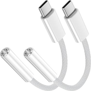 Imagem de SAISN Adaptador de áudio USB C para conector de 3,5 mm, pacote com 2 adaptadores USB tipo C para fone de ouvido, cabo dongle compatível com iPhone 15 Pro Max, Samsung Galaxy S24 S23 Ultra, iPad Pro,