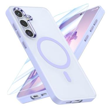 Imagem de MATEPROX Capa protetora com design magnético para Samsung Galaxy S24, elegante, fina, amarela, translúcida, fosca, à prova de choque para S 24 de 6,2 polegadas 2024 - roxo claro