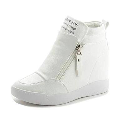 Imagem de LIURUIJIA Tênis feminino moderno plataforma elegante cano alto plataforma tênis bota cano curto, Branco 16262, 35
