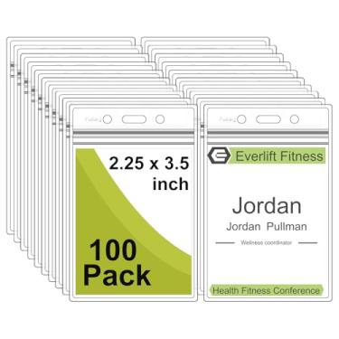 Imagem de Pacote de 100 suportes de crachá vertical de plástico transparente, porta-crachás, porta-cartões, Clear, S