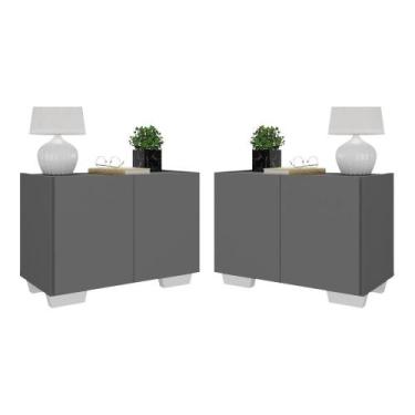 Imagem de Kit 2 Mesas de Cabeceira 2 Portas e Pés Multimóveis MP4139, Grafite/Br