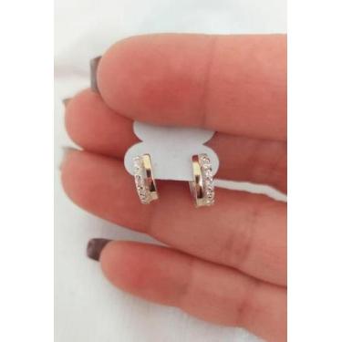 Imagem de Brinco Argolinha De Prata De Lei 925 Com Apliques De Ouro 14 K E Zircô