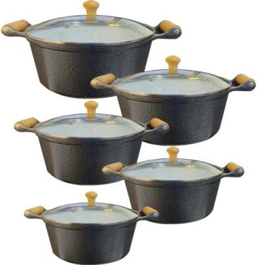 Imagem de Jogo 5 Panelas Cerâmica Aluminio Fundido Antiaderente Colors Preta - M