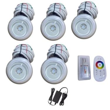 Imagem de Kit 5 Refletor Led RGB Piscina 6w Veico Com Controle e Fonte