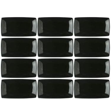 Imagem de Kit 12 Bandejas Rasas 22cm Porcelana Germer Prato Sushi Preto Oriental Sashimi