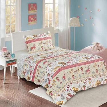 Imagem de kit Colcha Cobre Leito Solteiro feminino Patchwork Infantil menina 02 