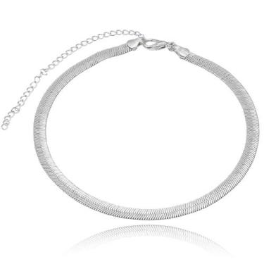 Imagem de Colar Choker Malha Serpente Alto Brilho 6mm 30 cm Folheado a Prata 100