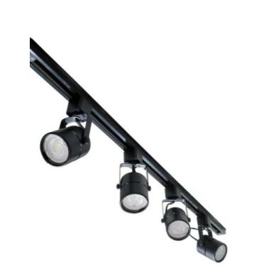 Imagem de Trilho Eletrificado 2 Metros + 4 Spots Gu10 Preto C/ Lâmpada Branco Qu