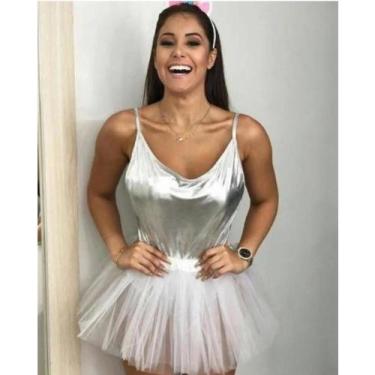 Imagem de Fantasia Feminina Carnaval Body metalizado e saia de tule - Em Fantasy