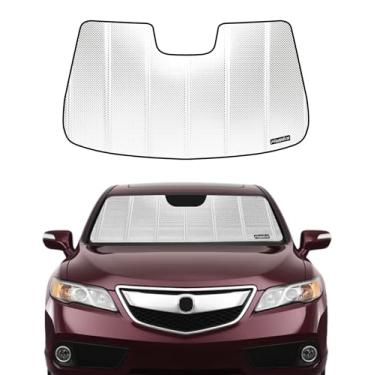 Imagem de Pigenius Protetor solar para para-brisa para Acura RDX 2013-2018 sem câmera montada no espelho retrovisor. Película de alumínio refletiva de atualização 2024 para proteção interna máxima