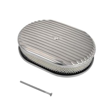 Imagem de TBAPFS Kit de limpeza de ar de 30,5 cm de alumínio polido clássico nostalgia oval totalmente finned compatível com Chevy Ford clássico 13,5 cm Carb Holley Edelbrock