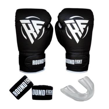 Imagem de Kit Boxe Treino Kickboxing Luva Bandagem Bucal Round Fight, Preto, 12o